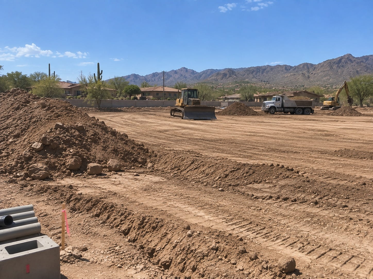 Earthmoving and site work at a Tucson build