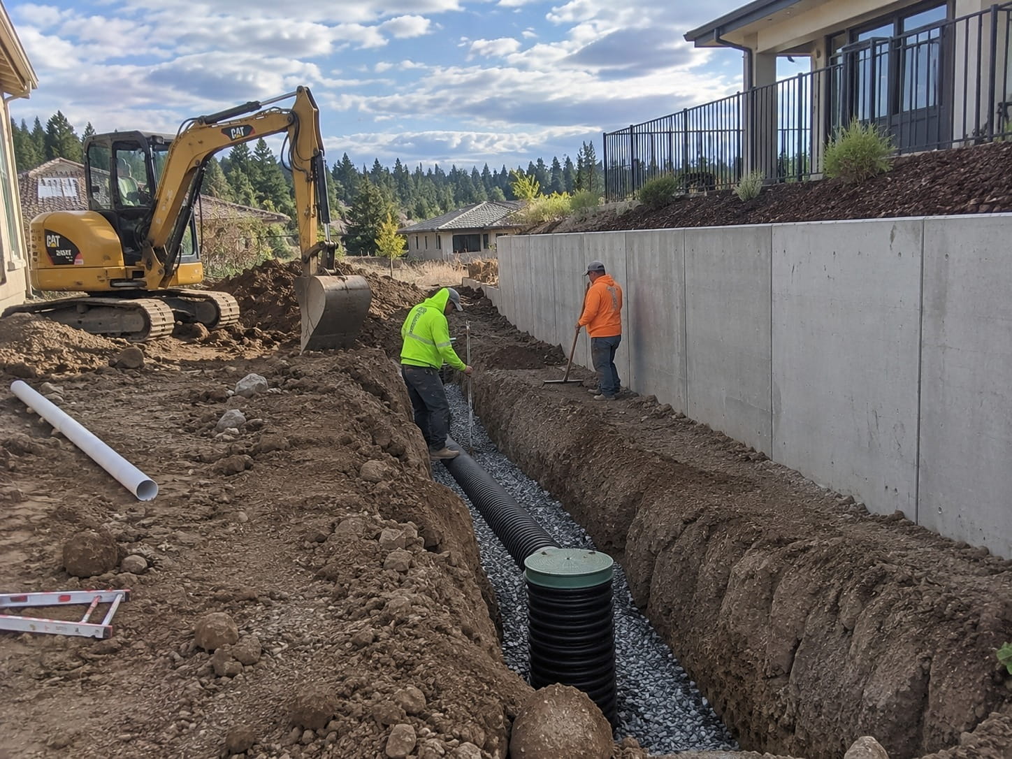 French drain installation at a Tucson home